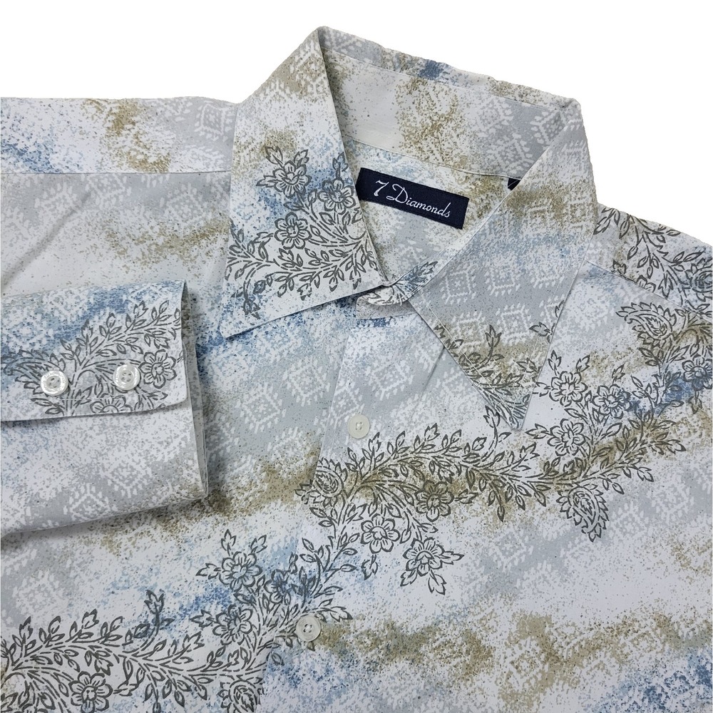 7 Diamonds Mens Large Multicolor Floral Button Up Long Sleeve